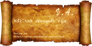 Vétek Annamária névjegykártya